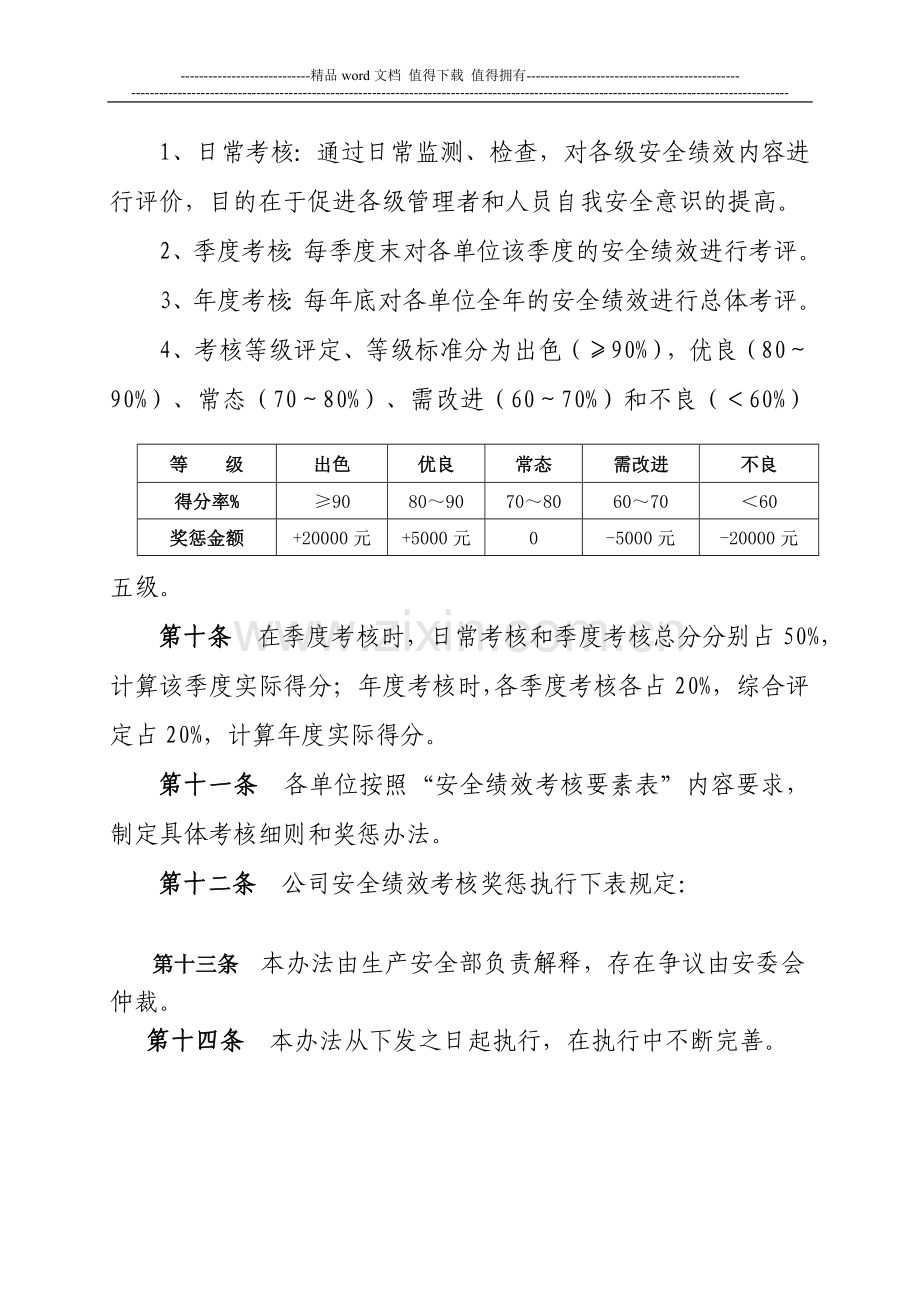 XX股份有限公司安全绩效考核办法..doc_第3页