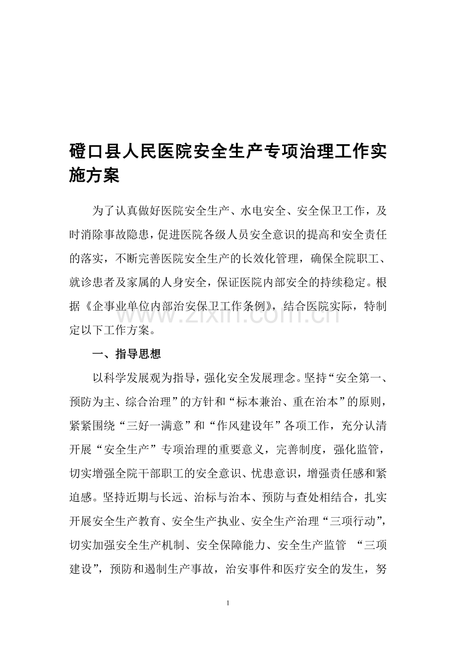 磴口县人民医院安全生产专项治理工作实施方案.doc_第1页