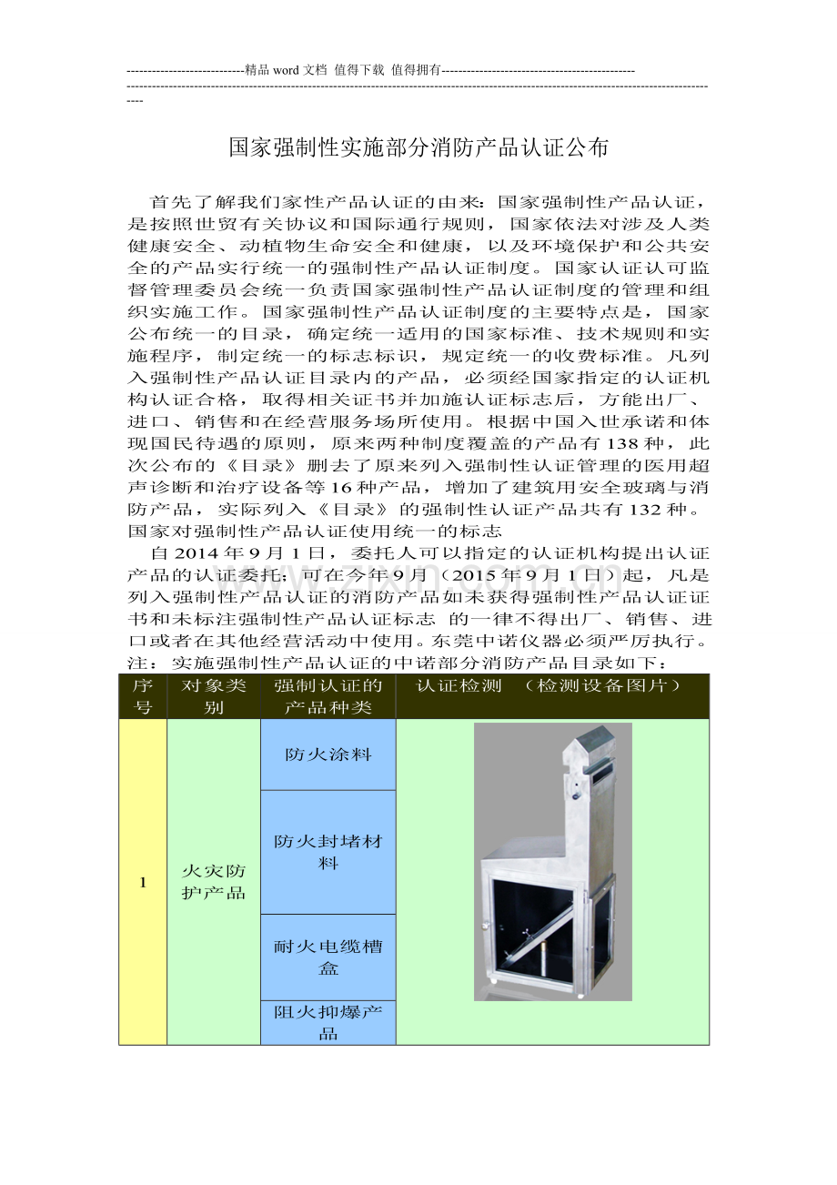 国家强制性实施部分消防产品认证-强制认证产品公布.doc_第1页