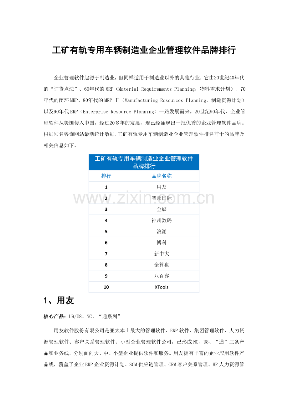 工矿有轨专用车辆制造业企业管理软件品牌排行.doc_第1页