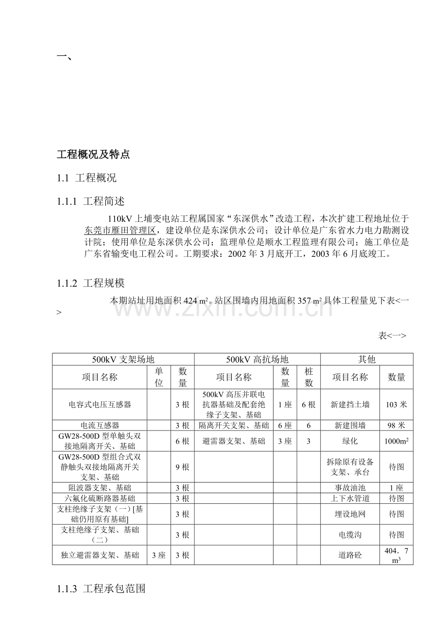 110kV上埔变电站施工组织设计.doc_第1页