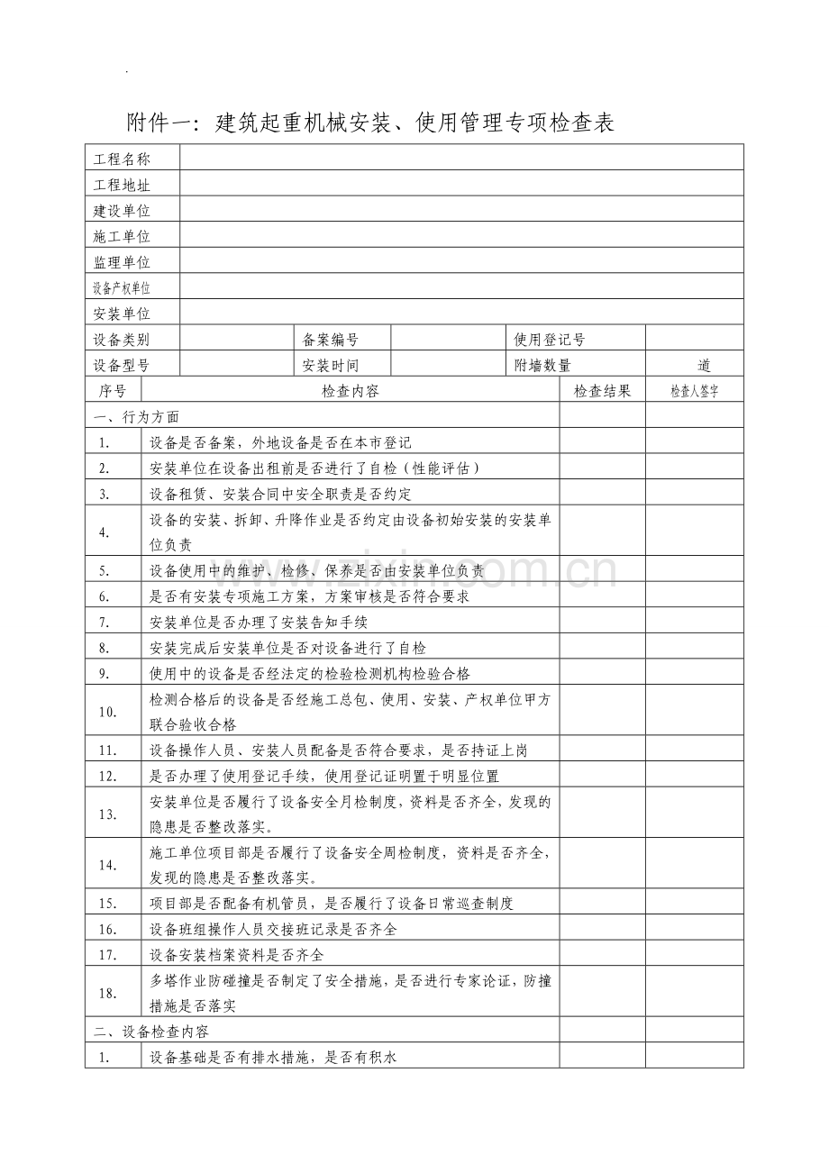 建筑起重机械安装、使用管理专项检查表.doc_第1页