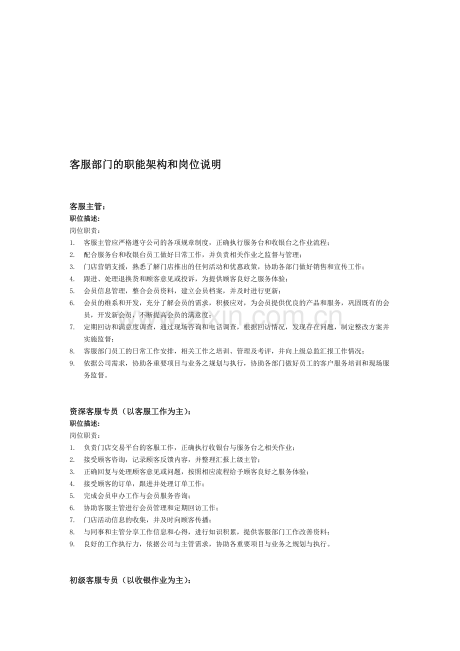 客服部门岗位工作职责.doc_第1页