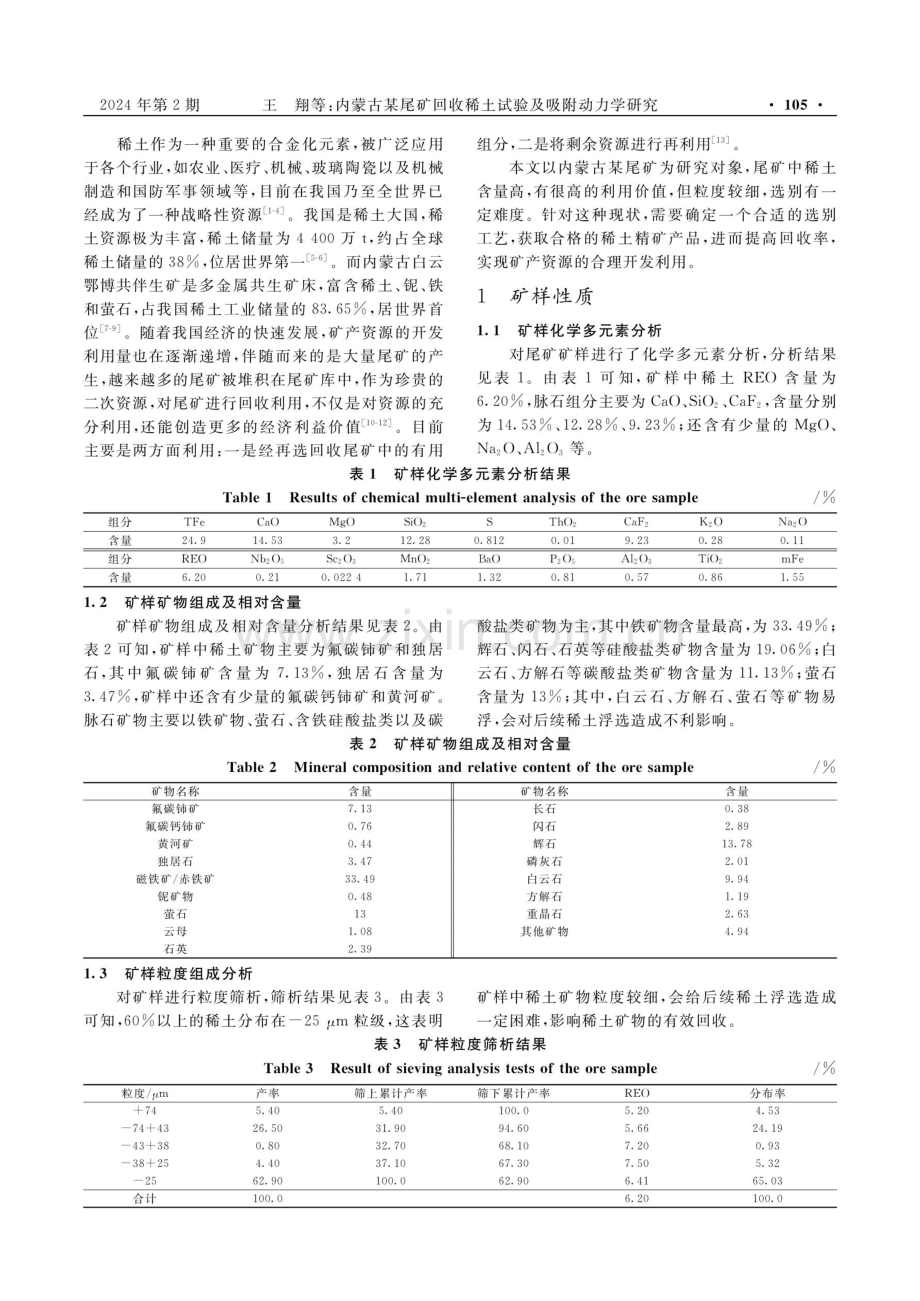 内蒙古某尾矿回收稀土试验及吸附动力学研究.pdf_第2页