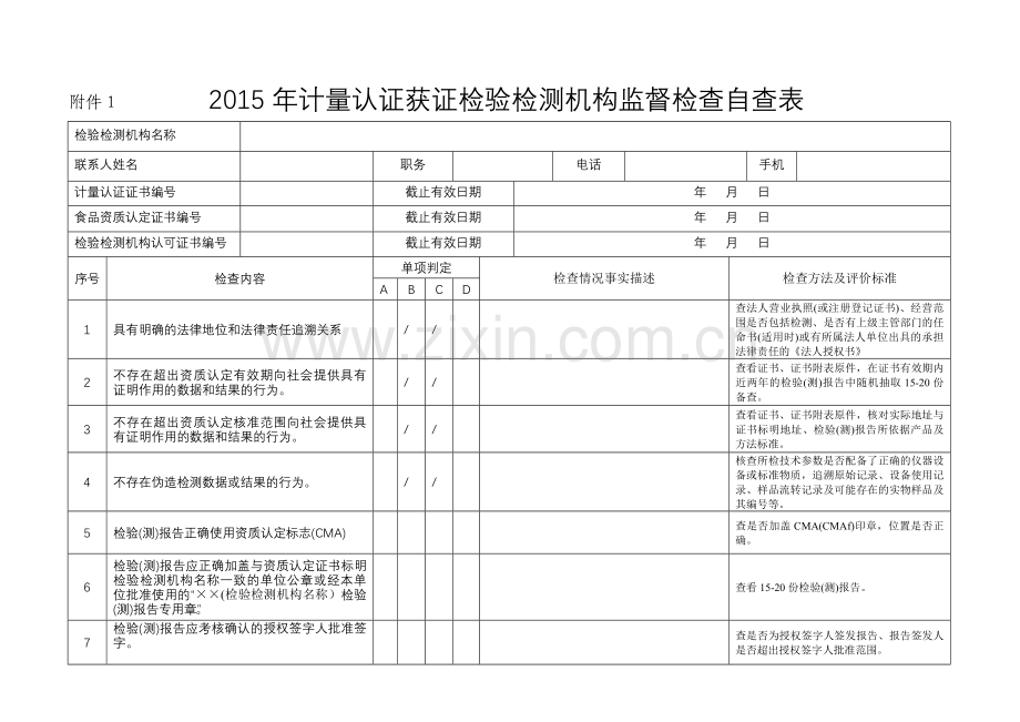 2015专项监督检查自查表.doc_第1页