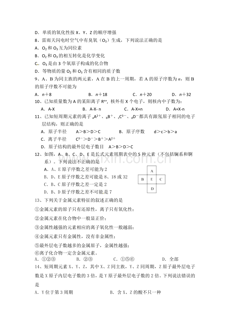 河南省鹤壁市2015-2016学年高一化学下册第一次月考试题.doc_第2页