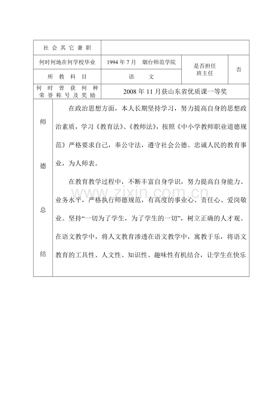 烟台市中小学教师职业道德考核表..doc_第2页