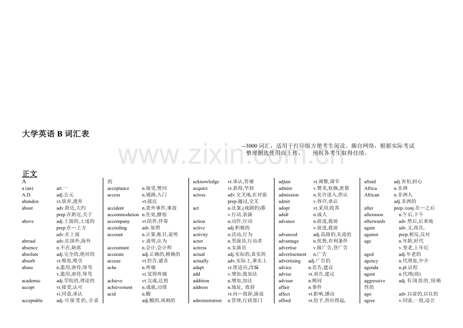 电大网考B级英语单词整理-打印版.doc_第1页