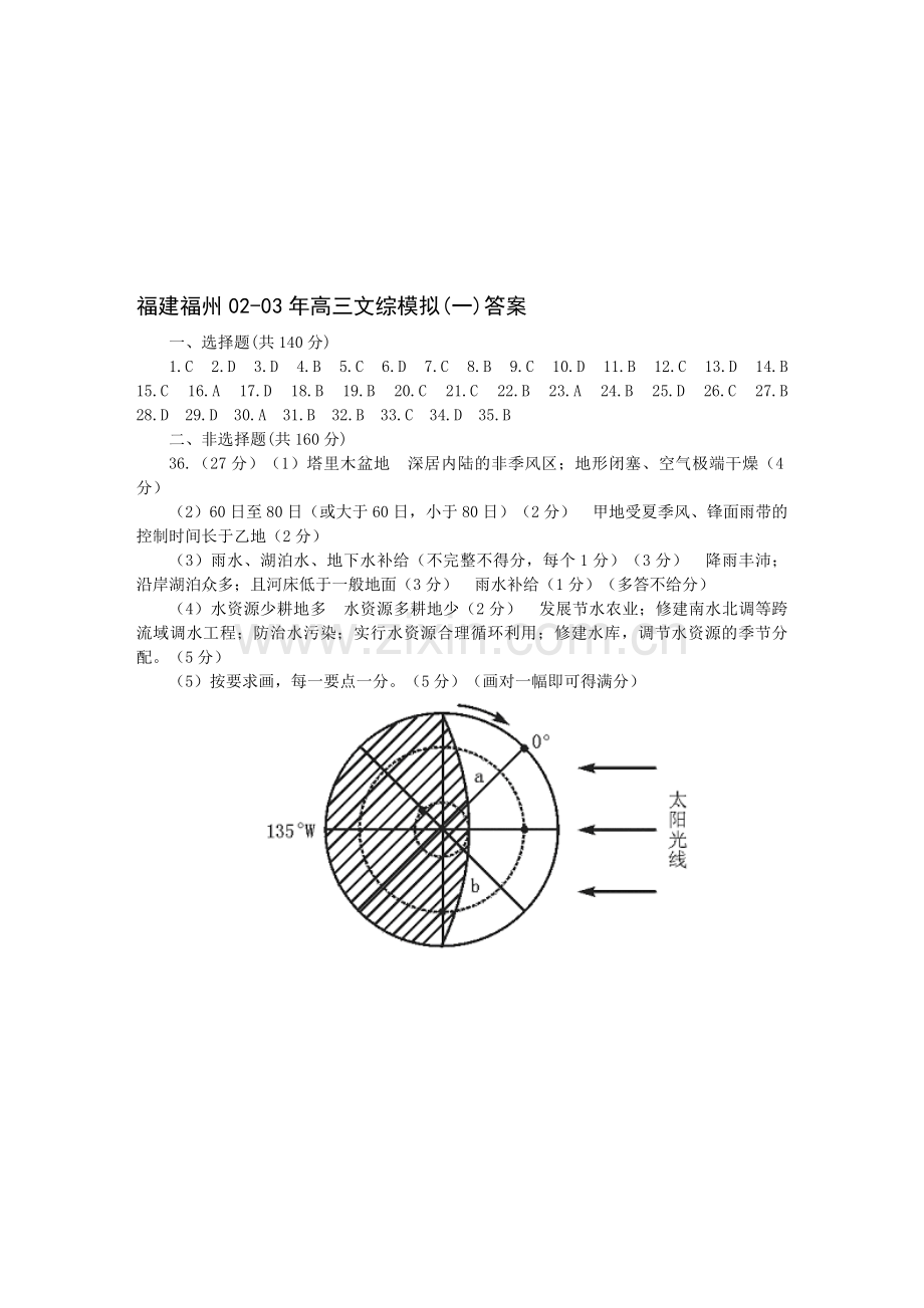 福建福州02-03年高三文综模拟(一)答案.doc_第1页