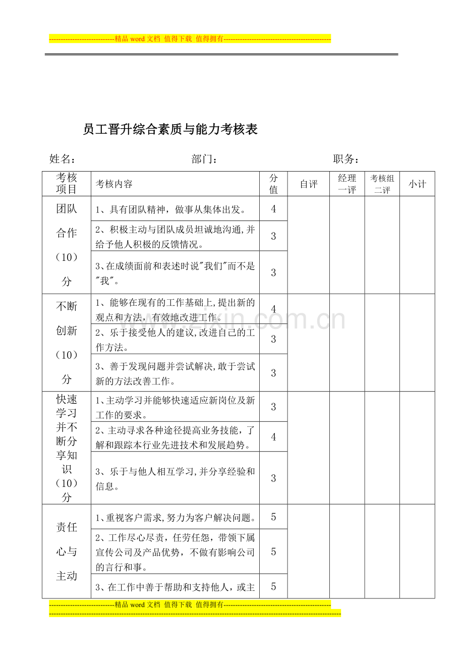 员工晋升综合素质与能力考核表..doc_第1页