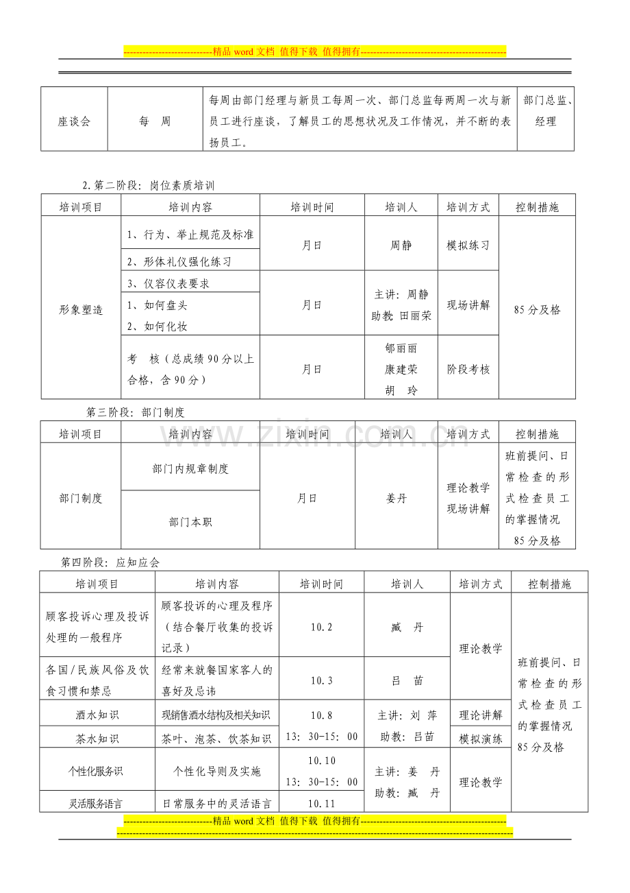 餐厅部06级新员工岗位培训计划1.doc_第3页