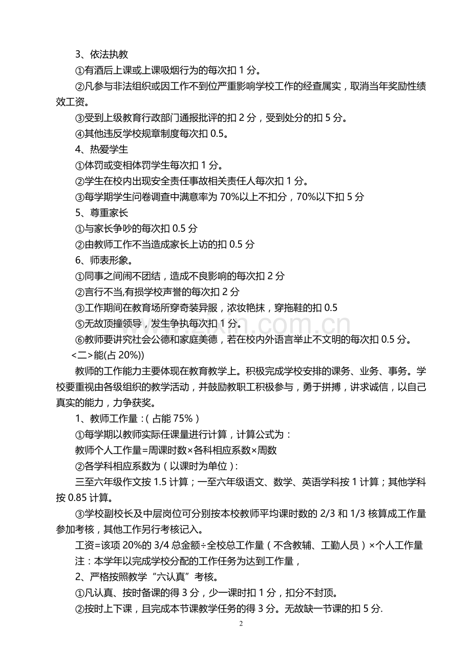 泗阳县张家圩小学教职工绩效考核实施办法.doc_第2页