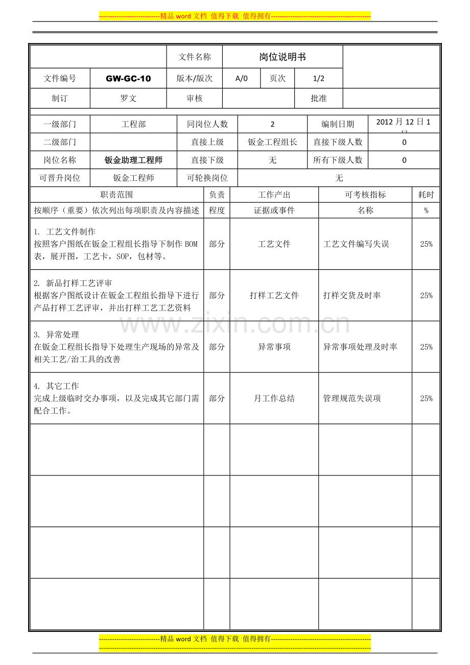 钣金助理工程师岗位职责.doc_第1页