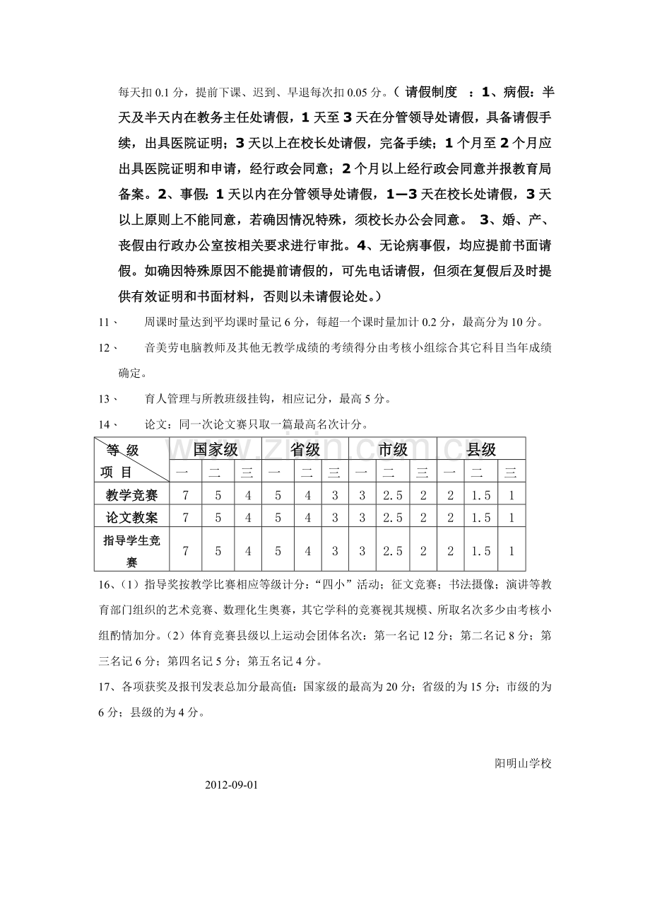 双牌阳明山学校2012年度考核、晋职评分表..doc_第3页