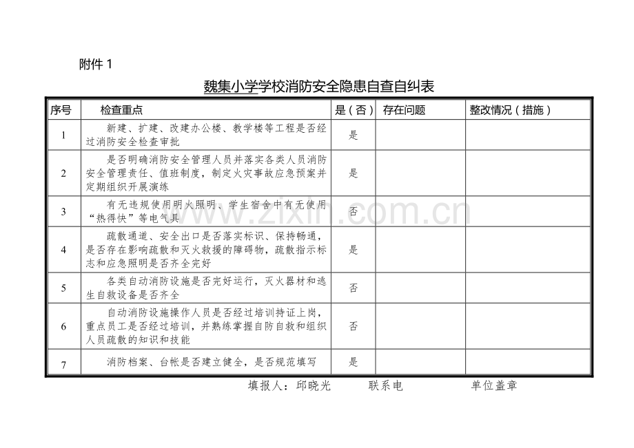 学校消防安全隐患自查自纠表.doc_第1页