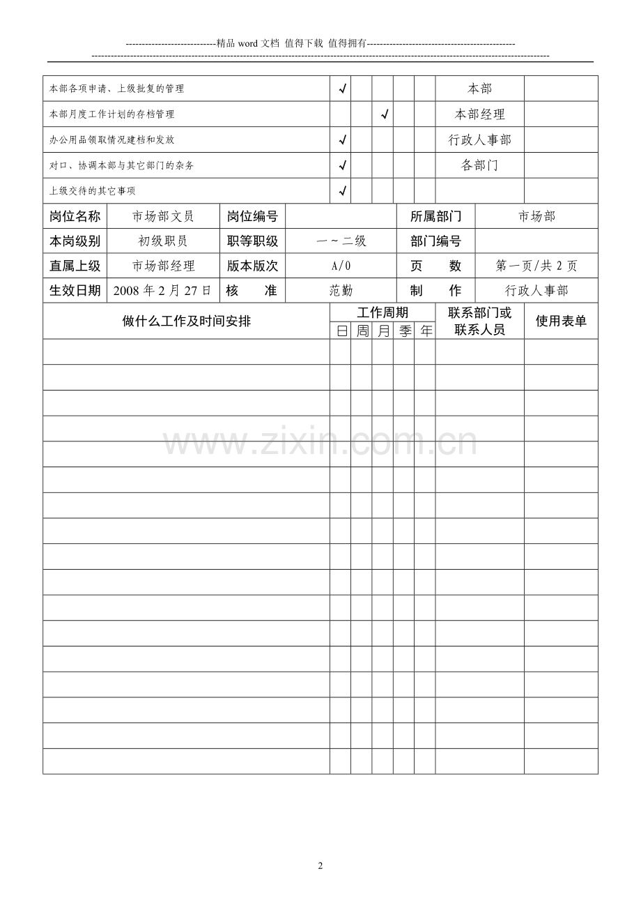 岗位工作说明书-市场部文员.doc_第2页