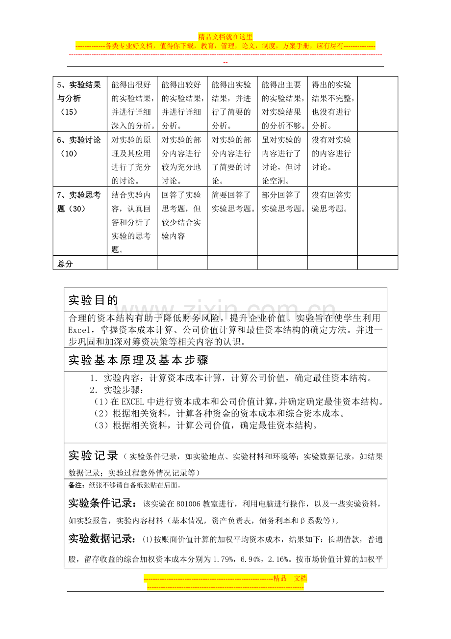 财务管理实验报告书二——资本成本和资本结构决策.doc_第2页