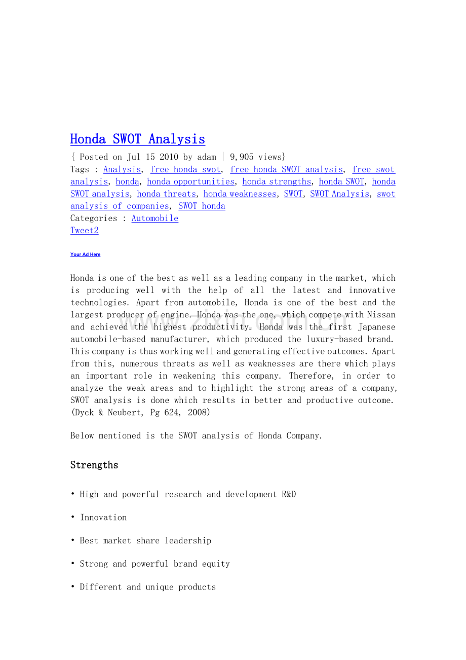 本田SWOT分析---HONDA-SWOT-Analysis.doc_第1页