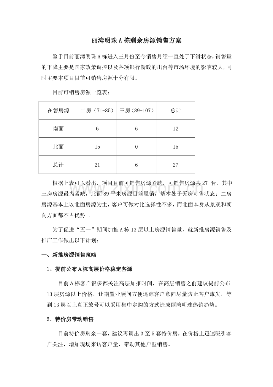 丽湾明珠剩余房源销售方案.doc_第1页