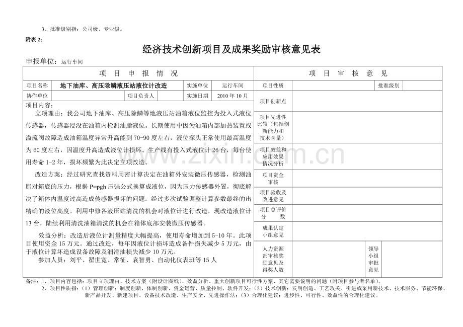 经济技术创新项目及成果奖励审核意见(运行车间).doc_第2页