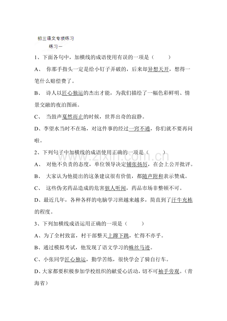 九年级语文下学期课时专项练习题33.doc_第1页