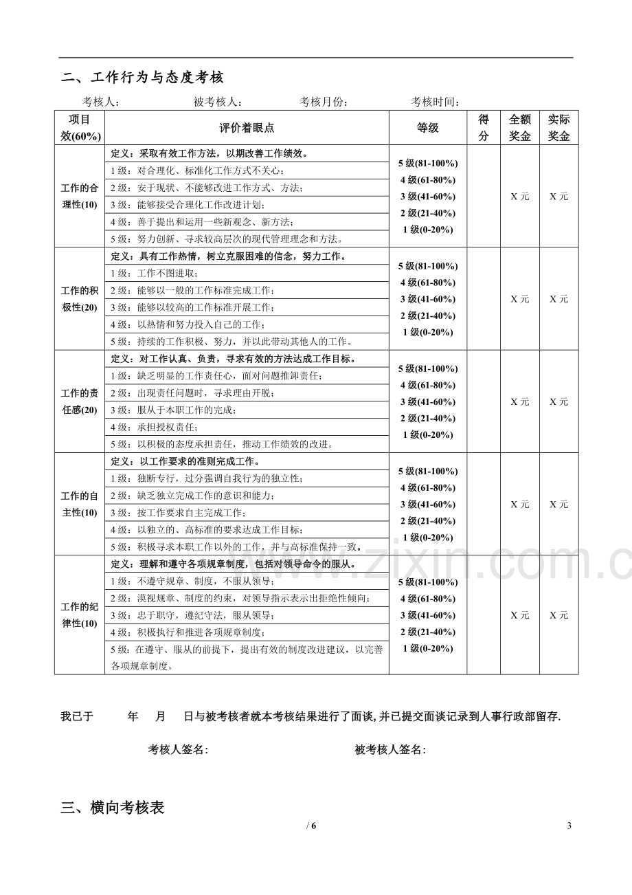 后勤主管及员工绩效考核表(空白)新.doc_第3页