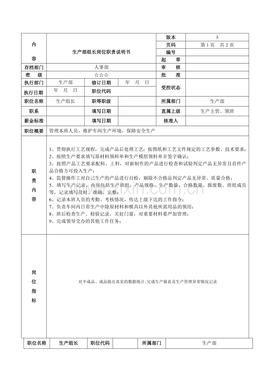 生产部组长岗位说明书.doc_第2页