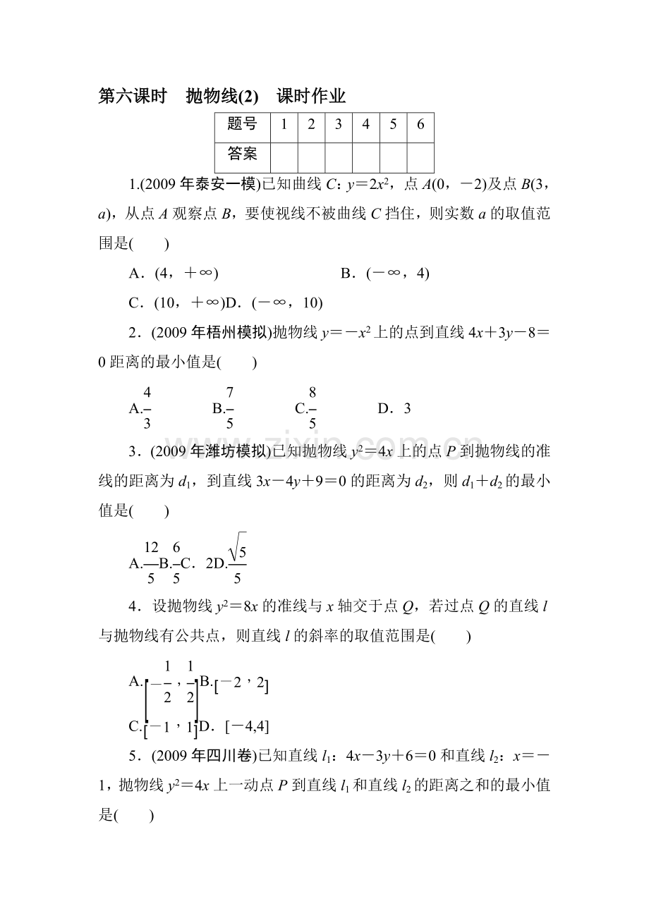 高三数学抛物线复习测试题3.doc_第1页