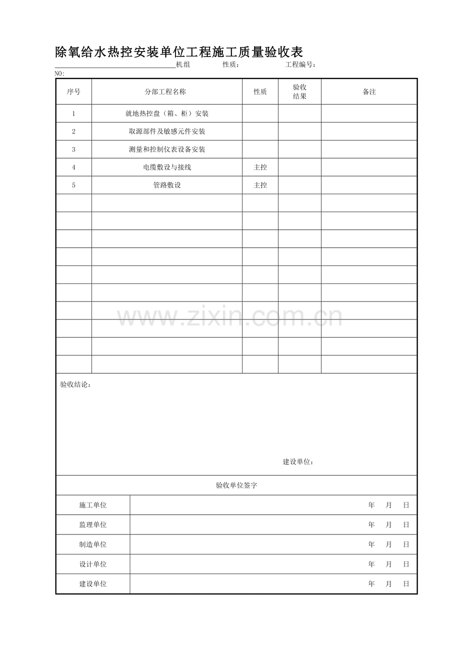 (3)除氧给水热控安装单位工程施工质量验收表.doc_第1页