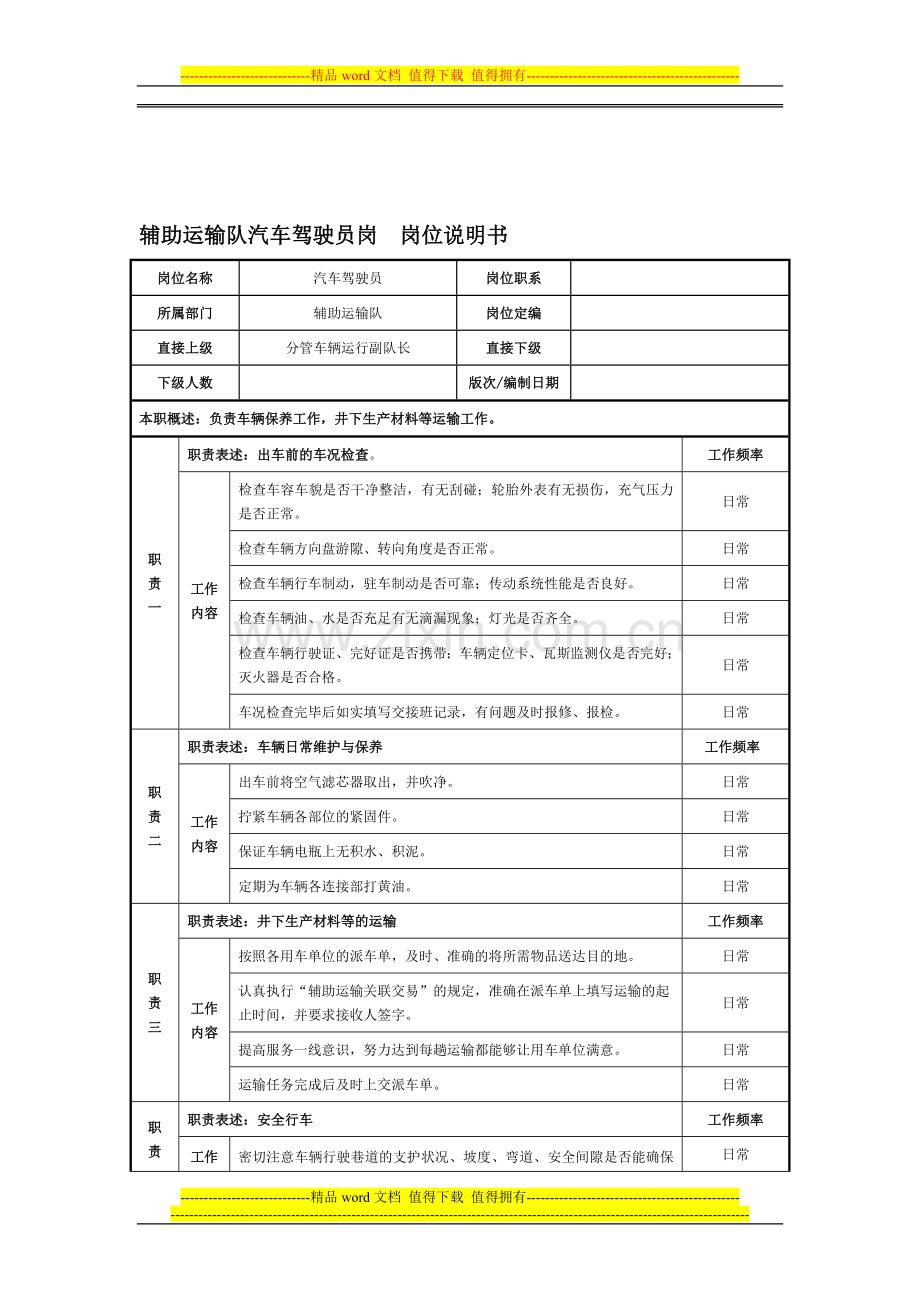 汽车驾驶员岗位职责说明书.doc_第1页