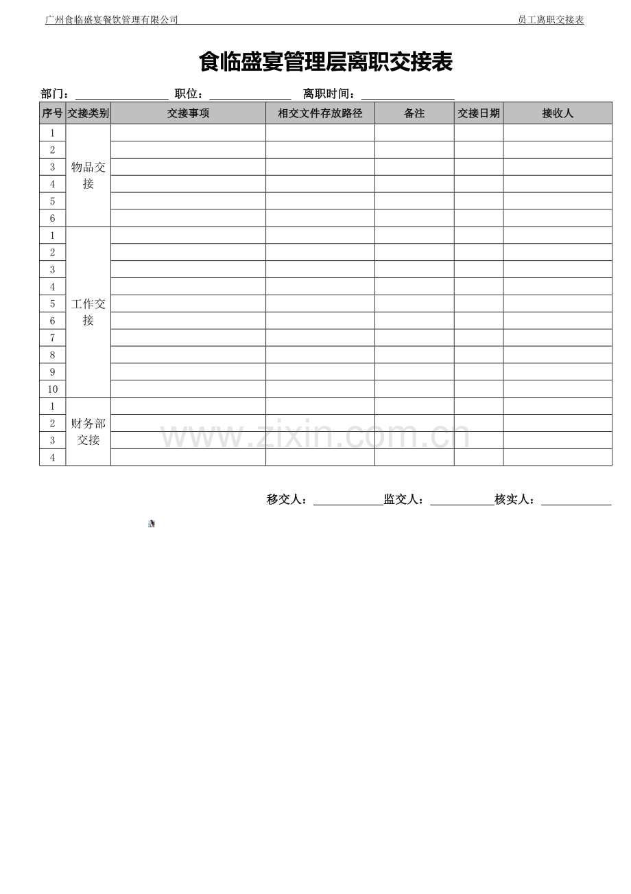 食临盛宴管理层离职交接表.doc_第2页