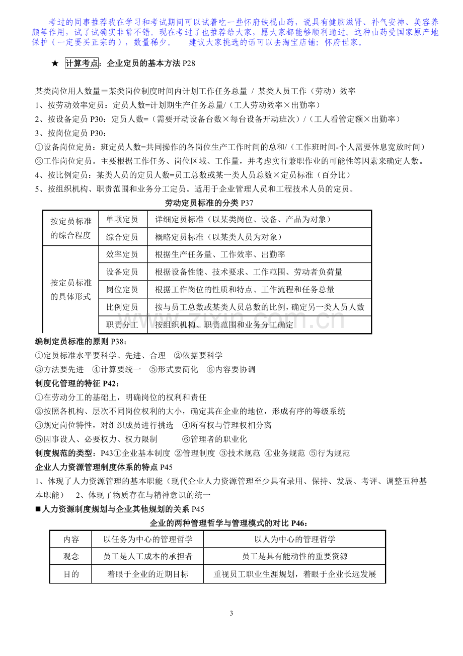 2012年11月助理人力资源管理师三级复习提纲(内部资料)-.doc_第3页