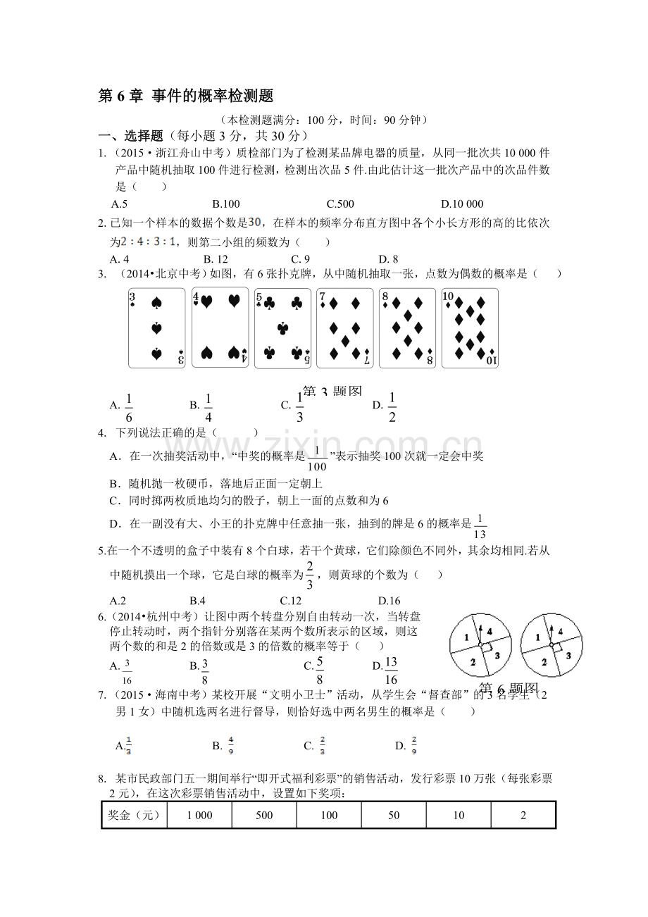 2016届九年级数学下册单节检测试题8.doc_第1页