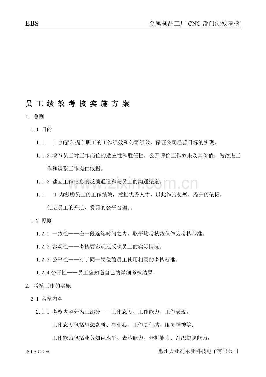 员工绩效考核实施方案(1).doc_第1页