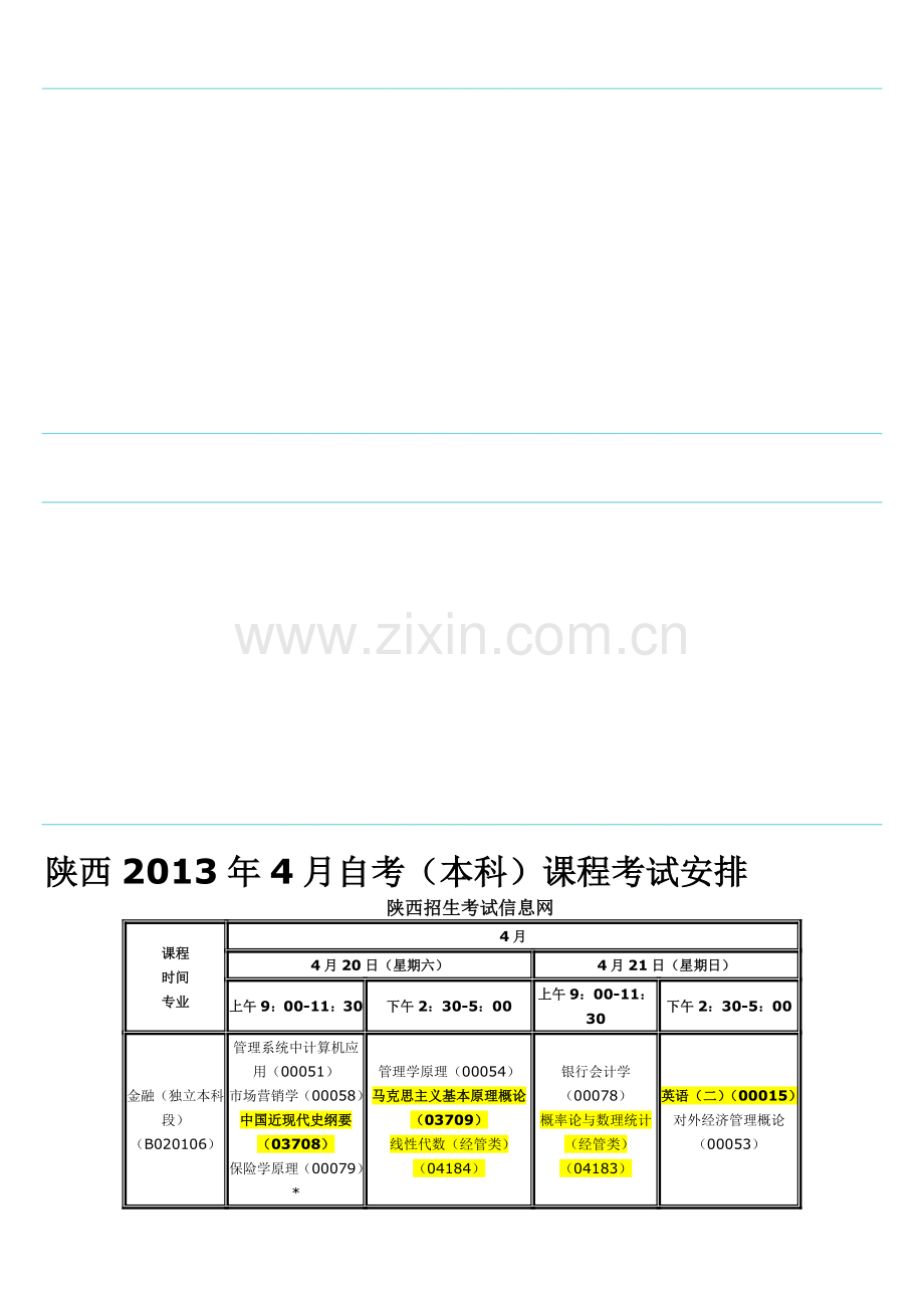 陕西2013年4月自考课程考试安排(本科).doc_第1页