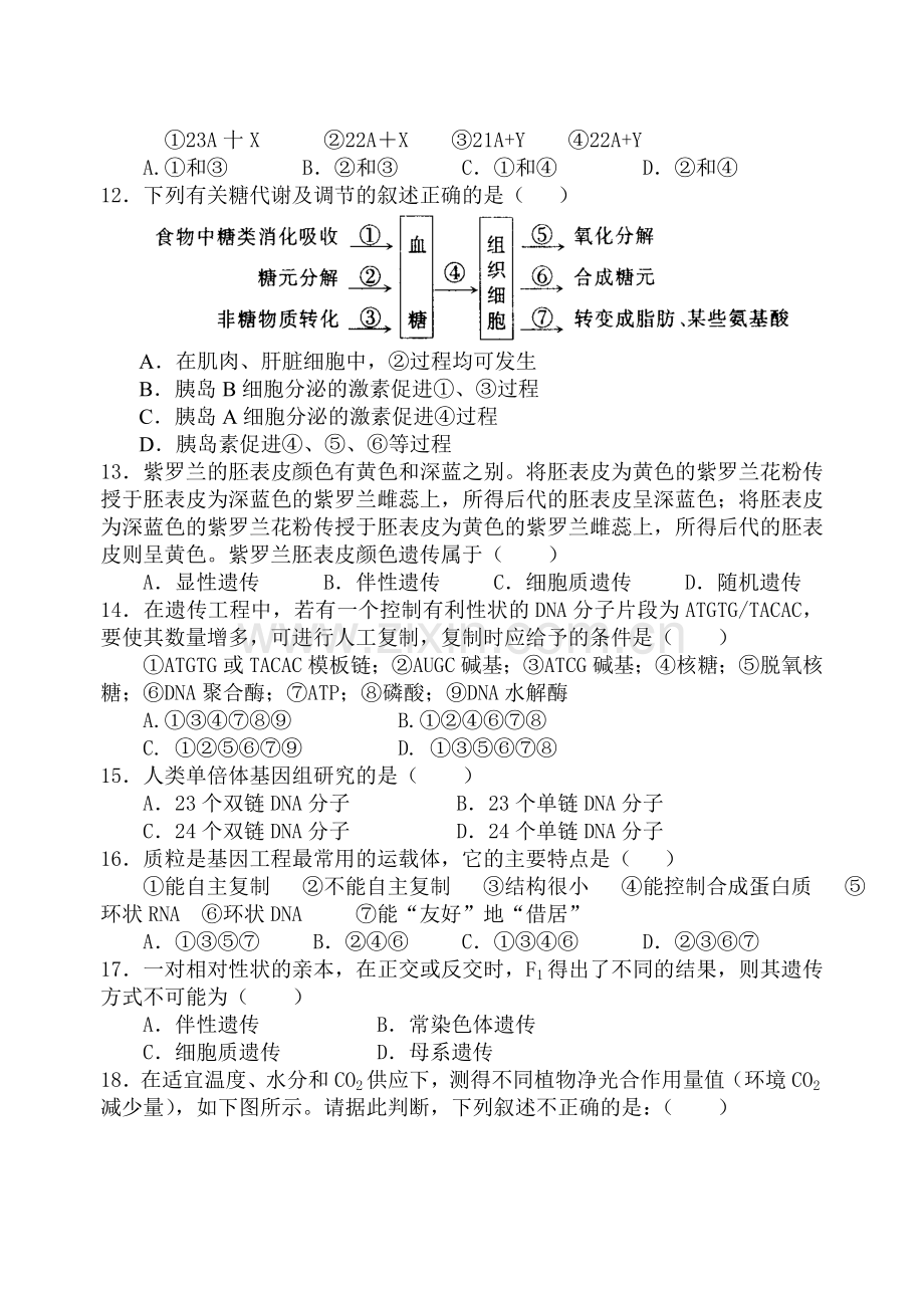 高二生物第二学期阶段抽测.doc_第3页