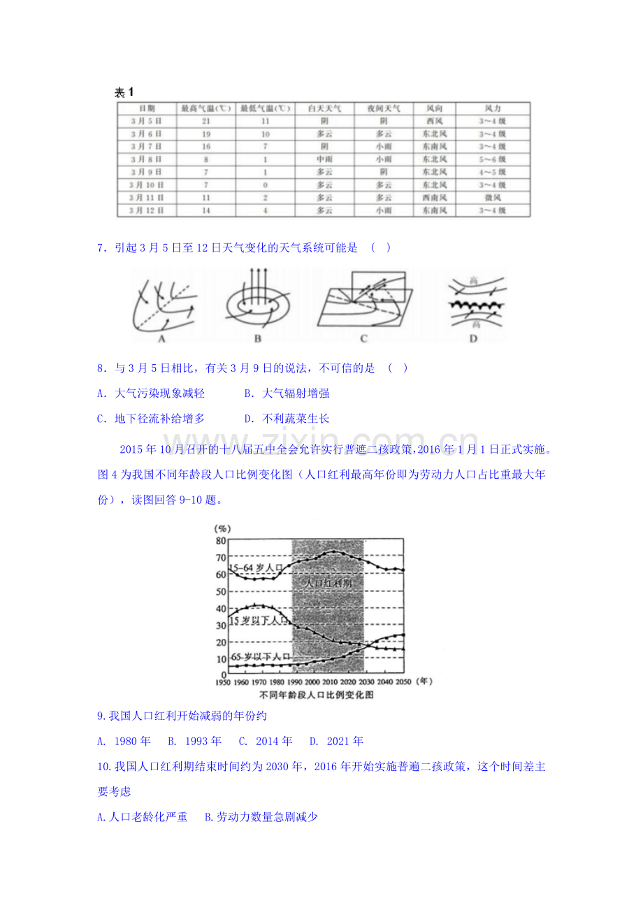 江苏省清江中学016届高三地理下册考前冲刺试题2.doc_第3页