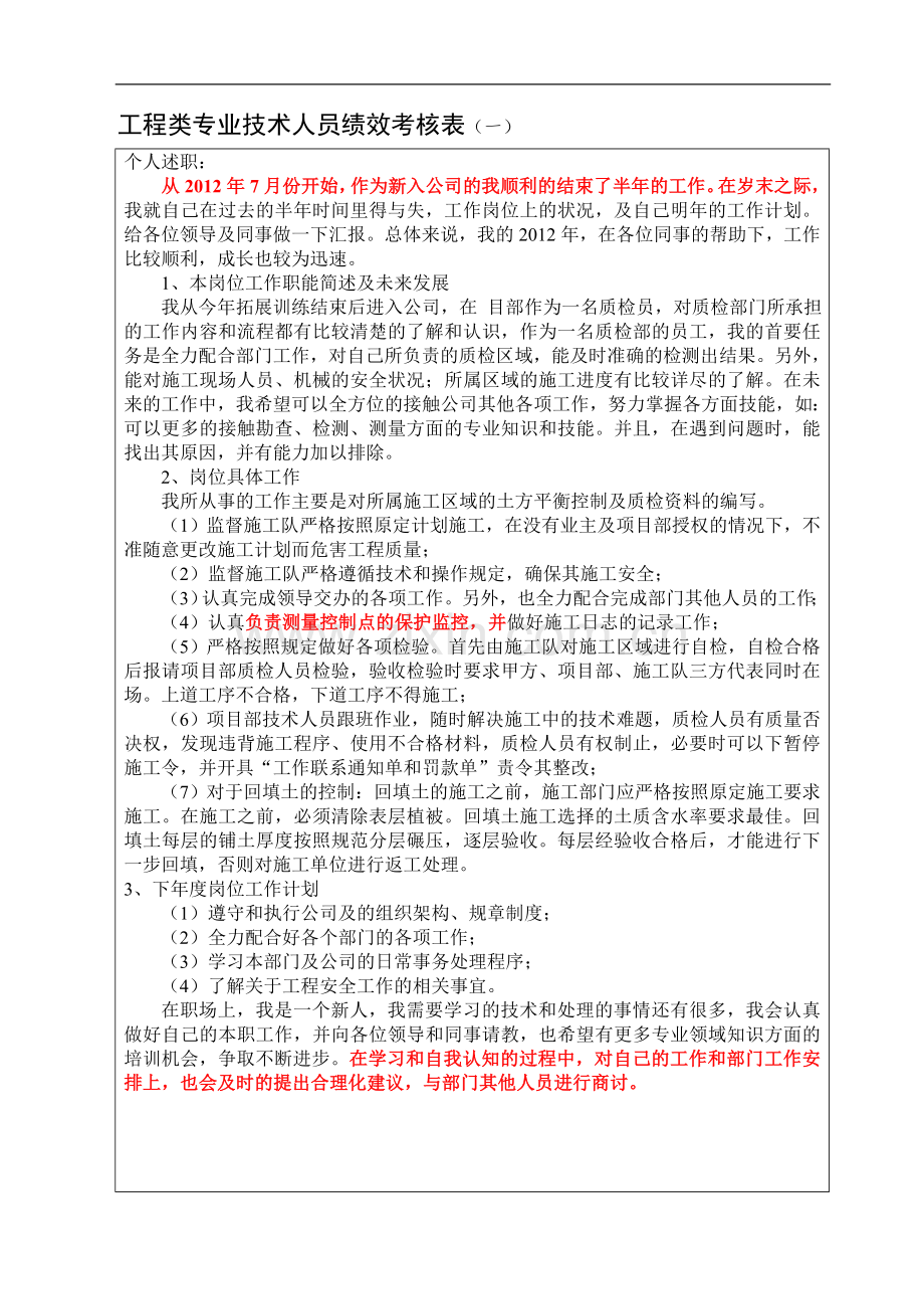 工程类专业技术人员绩效考核表..doc_第1页