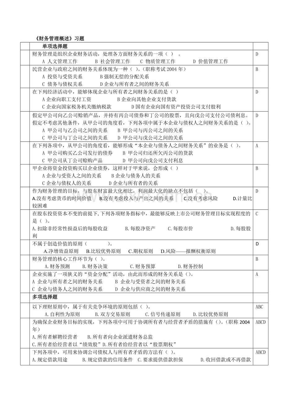 财务管理习题1--(含答案).doc_第1页