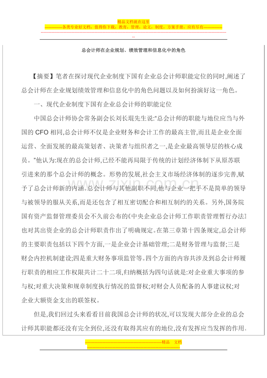 总会计师在企业规划信息化管理的角色.doc_第1页