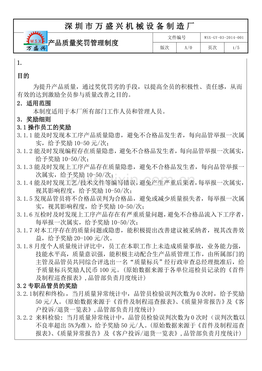 品质管理奖罚制度.doc_第1页