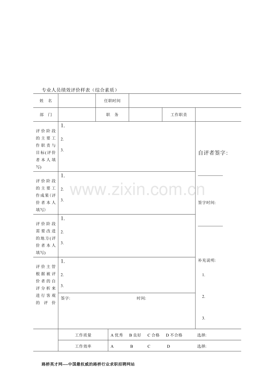 绩效考核-专业人员绩效评价样表(综合素质).doc_第2页