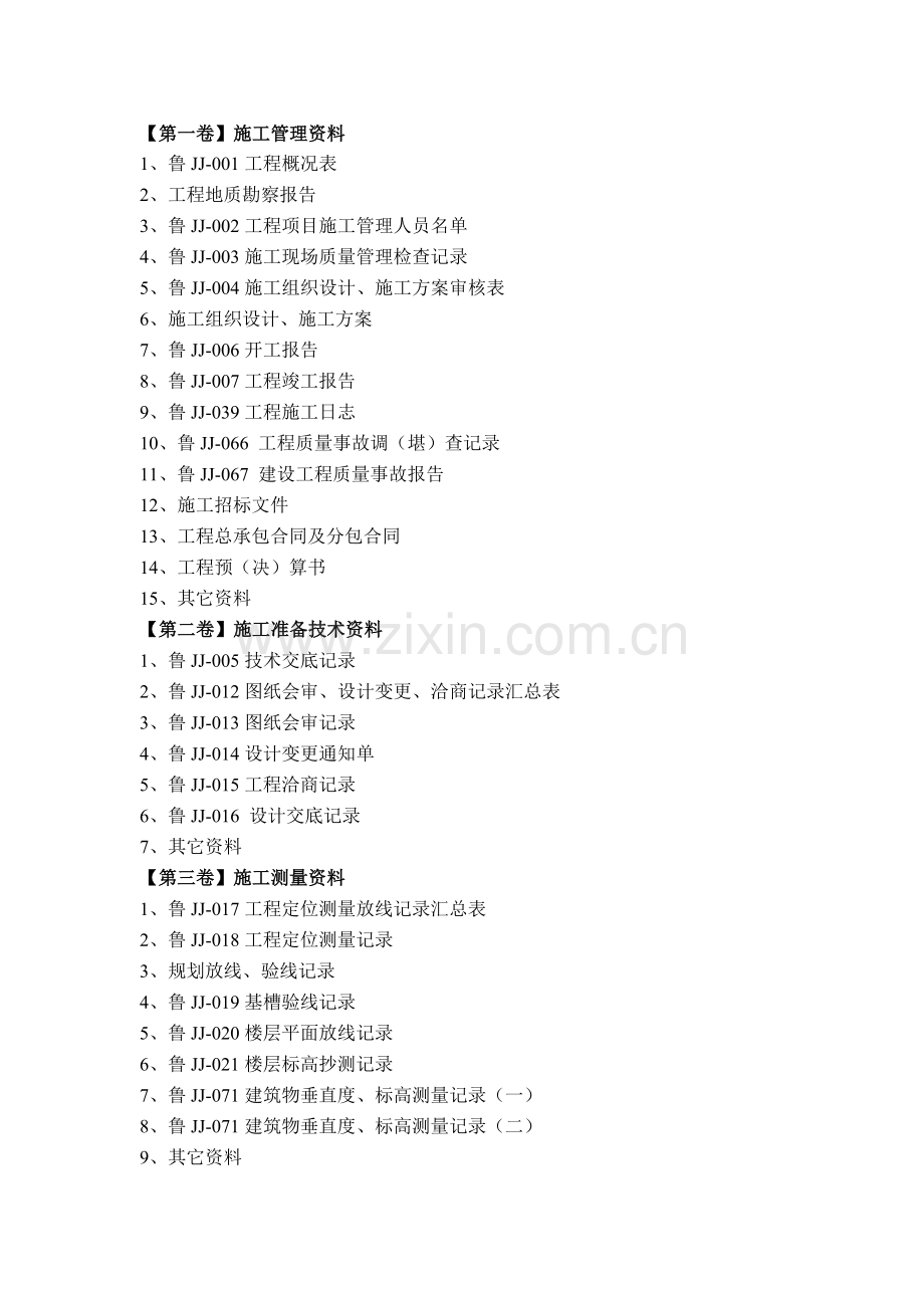 建筑工程施工技术资料组卷总目录.doc_第1页