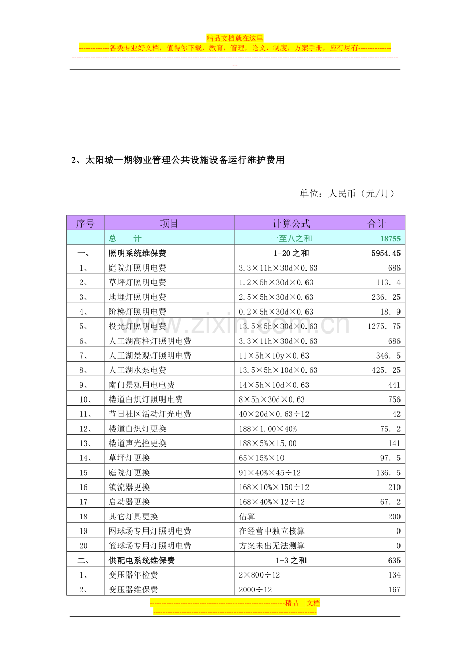 顺驰太阳城一期物业管理成本费用测算.doc_第3页