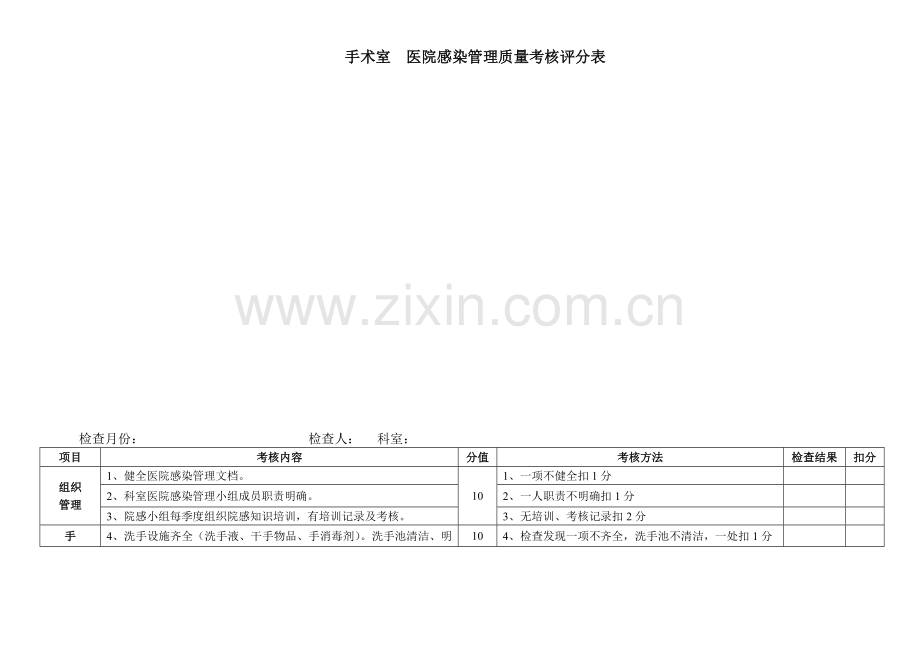 医院感染管理手术室质量考核标准..doc_第1页