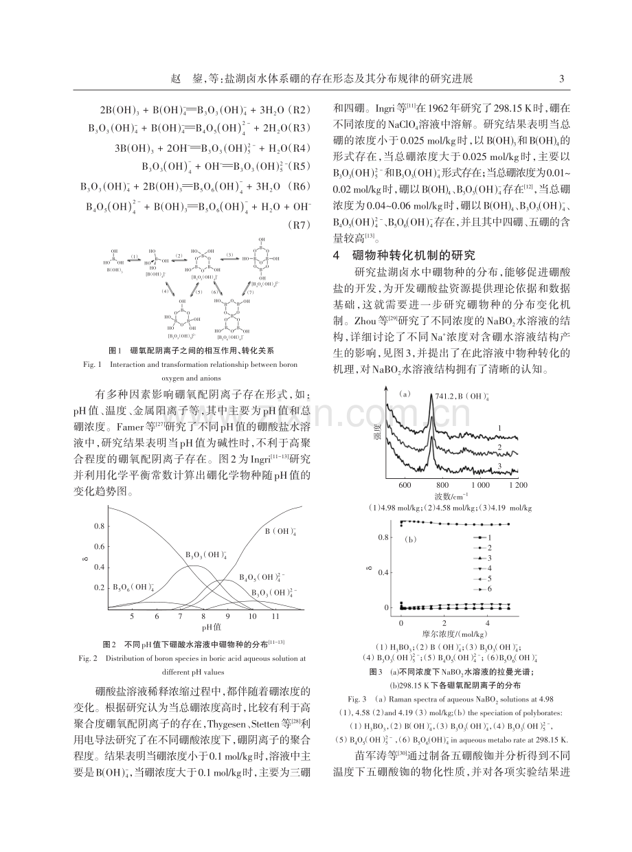 盐湖卤水体系硼的存在形态及其分布规律的研究进展.pdf_第3页