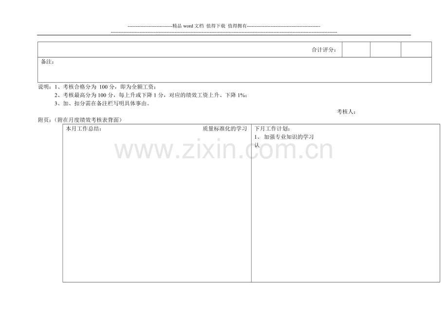 月度工作绩效考核表-工作总结表..doc_第2页