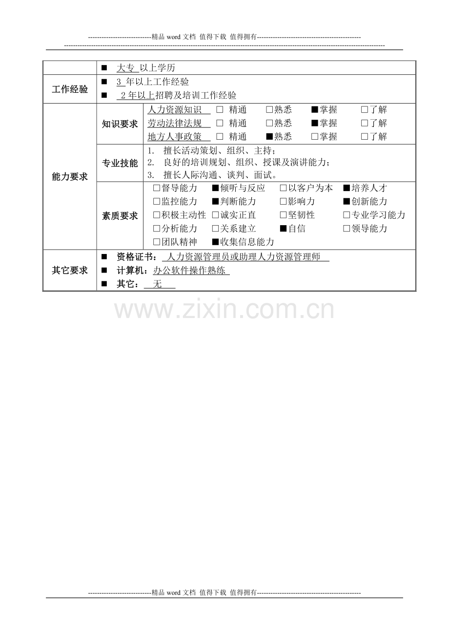 2.招聘培训专员岗位说明书.doc_第2页