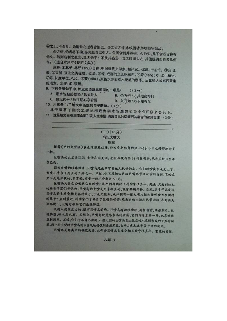 广东省罗定市2015-2016学年八年级语文上册期末试题.doc_第3页