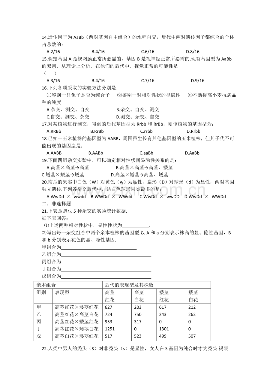 高一生物下册第十一次周练试题.doc_第2页